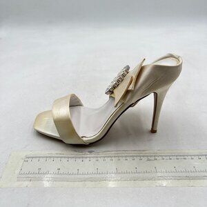 FSJ Beige Square Toe bow crystal square toe Mules Sandals with High Heels Mule